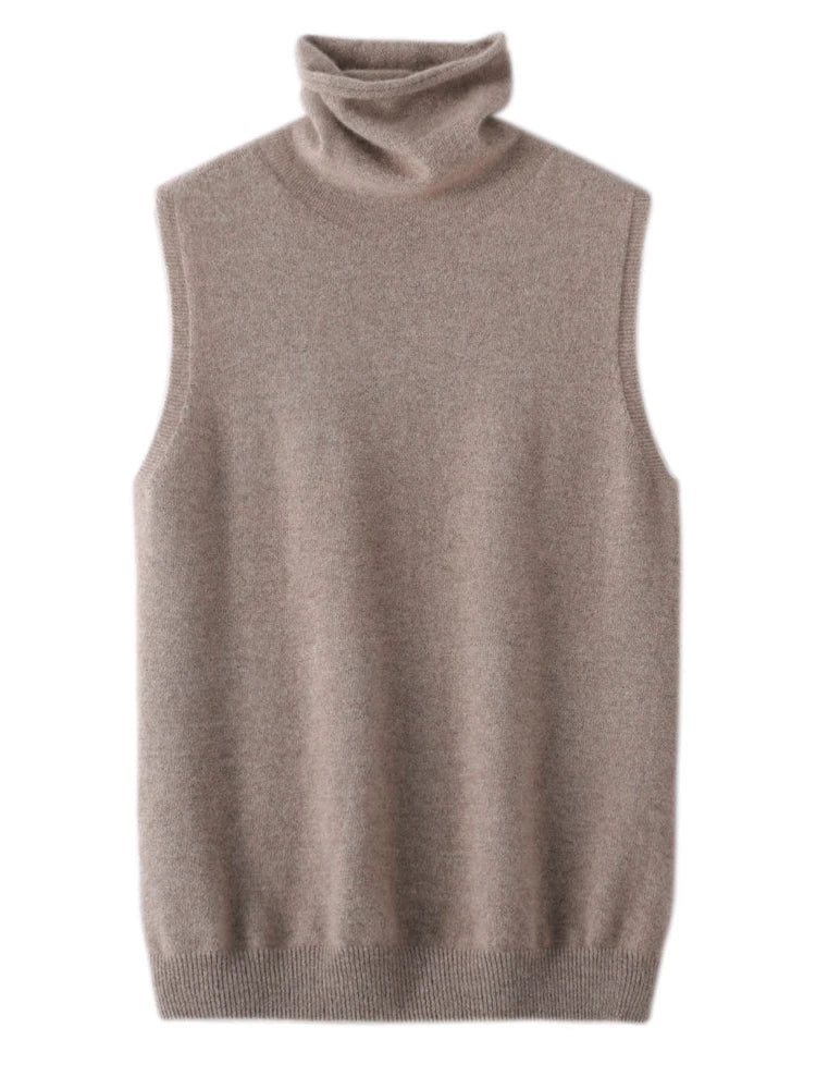 Donna 100% lana merino pullover senza maniche maglione a collo alto gilet maglieria di lana primavera autunno inverno gilet moda top