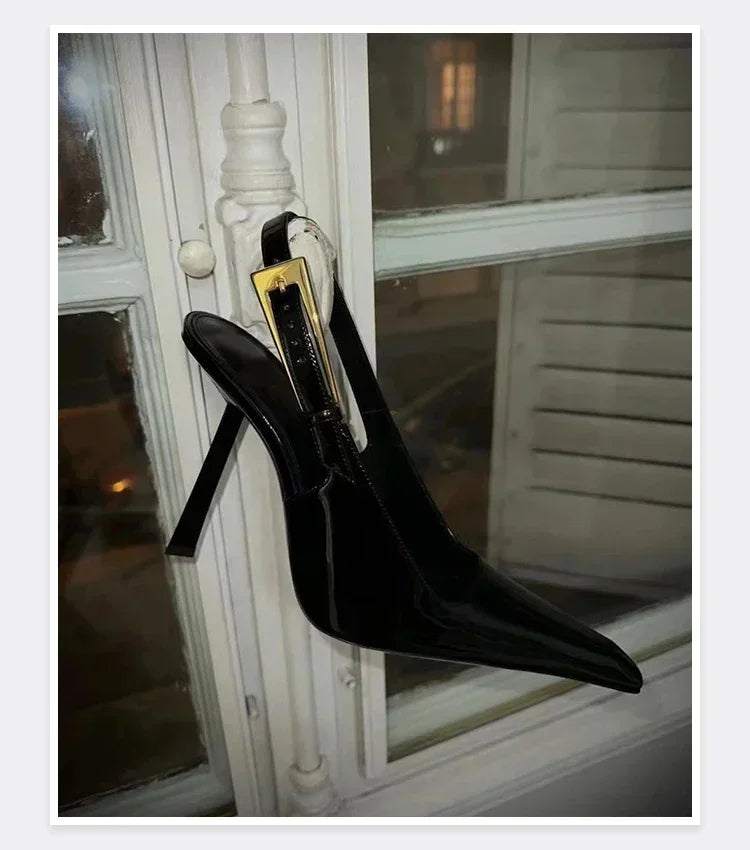 New Autumn 2024 Square Toe Slim Heel Retro Toe Women's Shoes with Patent Leather High-heeled Sandals