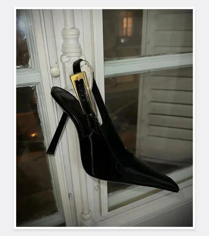 New Autumn 2024 Square Toe Slim Heel Retro Toe Women's Shoes with Patent Leather High-heeled Sandals