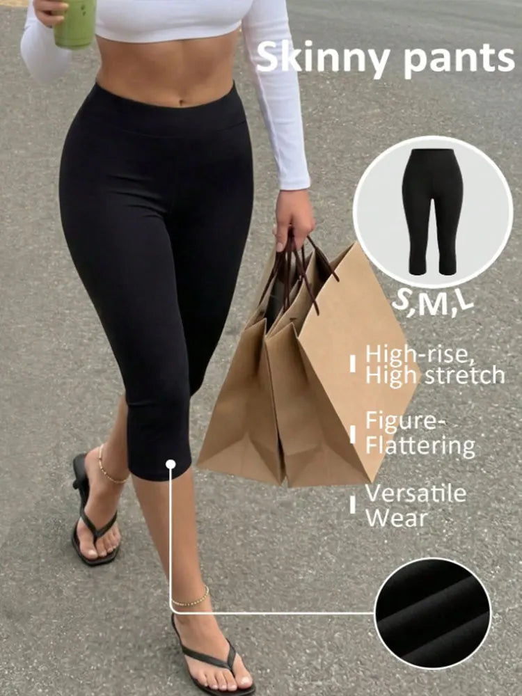Leggings Capri Eleganti da Donna, Neri, a Vita Alta, Sexy, Elastici, Traspiranti, per Tutte le Stagioni, Pantaloni Casual