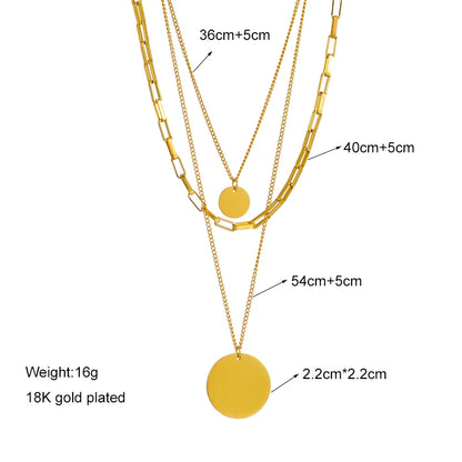 DIEYURO Collana con ciondolo rotondo 3in1 in acciaio inossidabile 316L color oro per le donne Regalo di gioielli con collo a catena multistrato per ragazze di moda