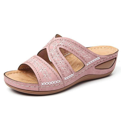Sandali con zeppa da donna estivi Sandali ortopedici premium con punta aperta Pantofole retrò con piattaforma femminile casual in pelle antiscivolo vintage