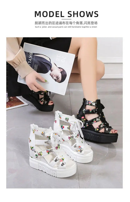 Women Shoes 2025 Summer Sandals 12cm Wedge Platform Open Toe Sandals Woman Rome High Heels Casual Shoes Lady Female Sandalias