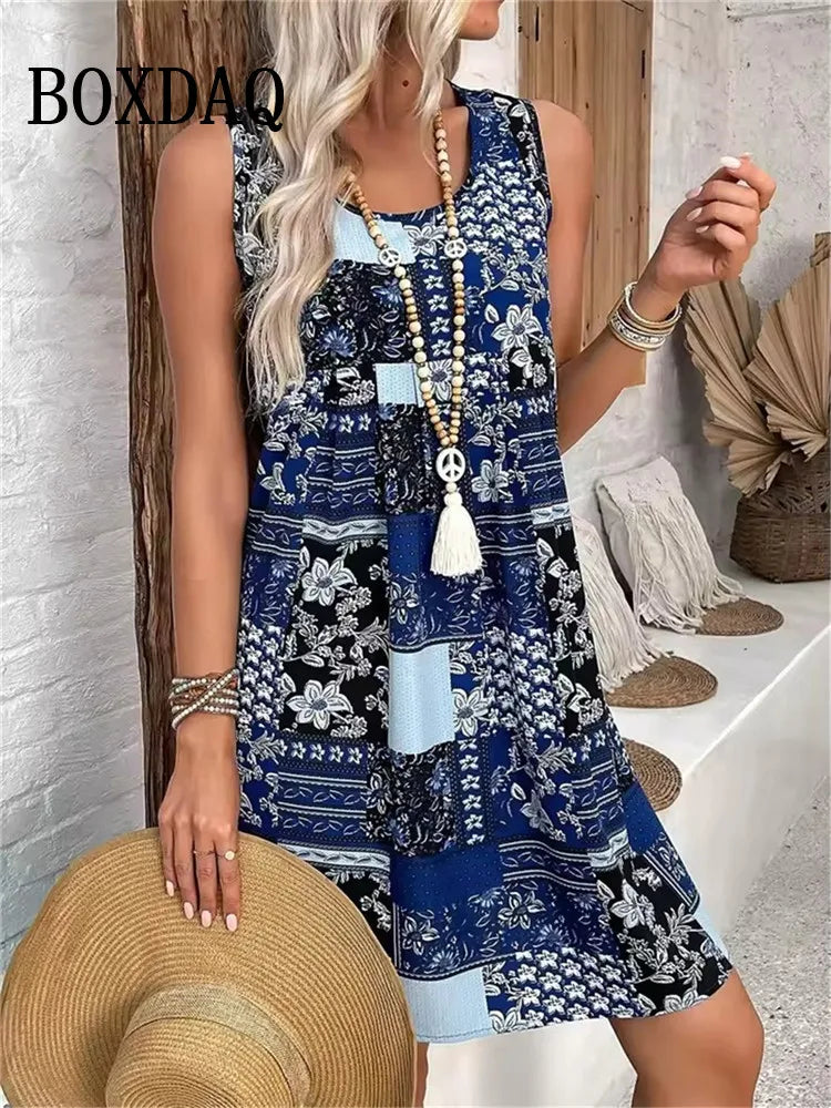 Abiti con stampa a righe Abiti estivi eleganti da donna Moda Abito a trapezio senza maniche allentato 2025 Vestito estivo Abito casual taglie forti
