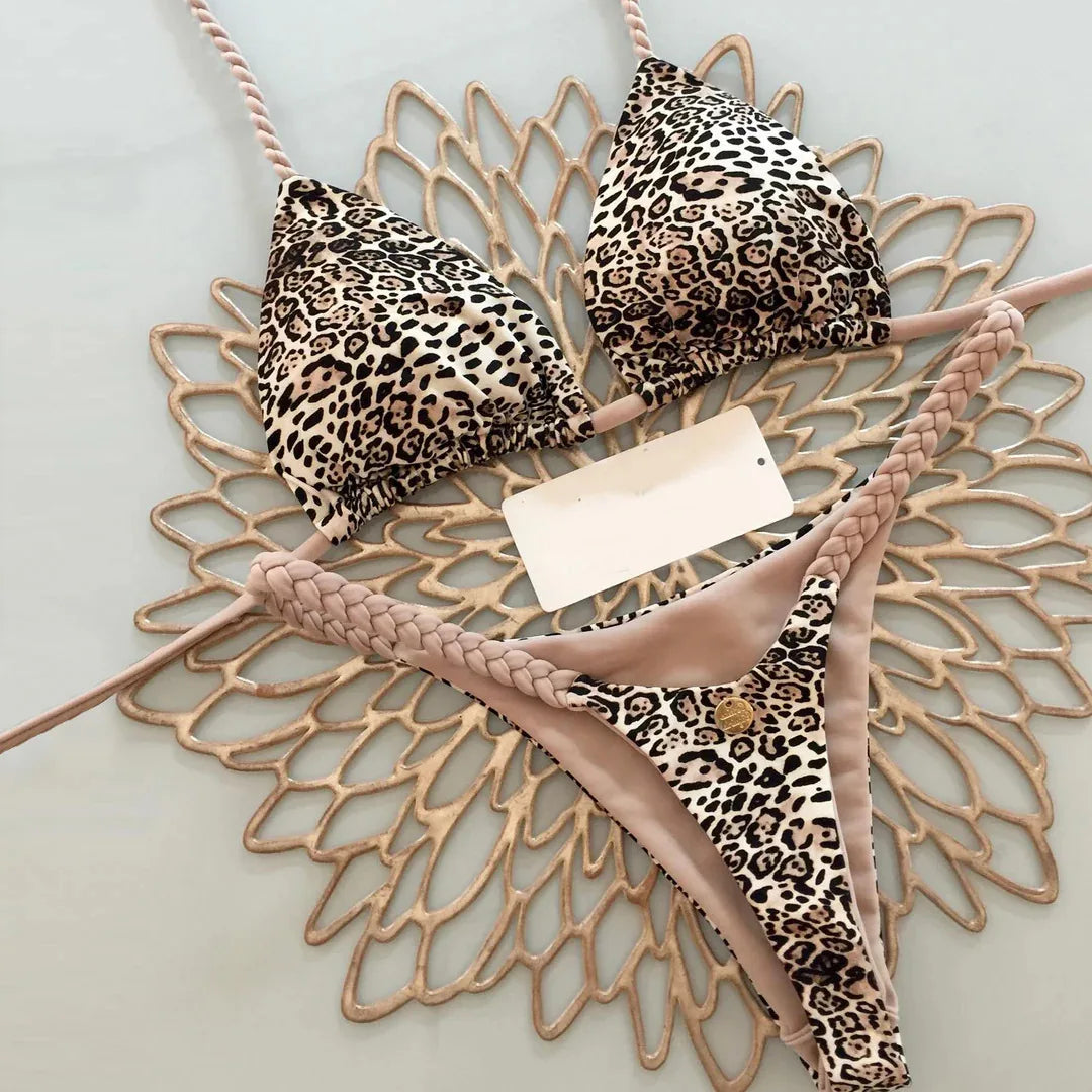 Nouveau bikini femme à imprimé fendu Maillot de bain mode G-string Vacances à la plage