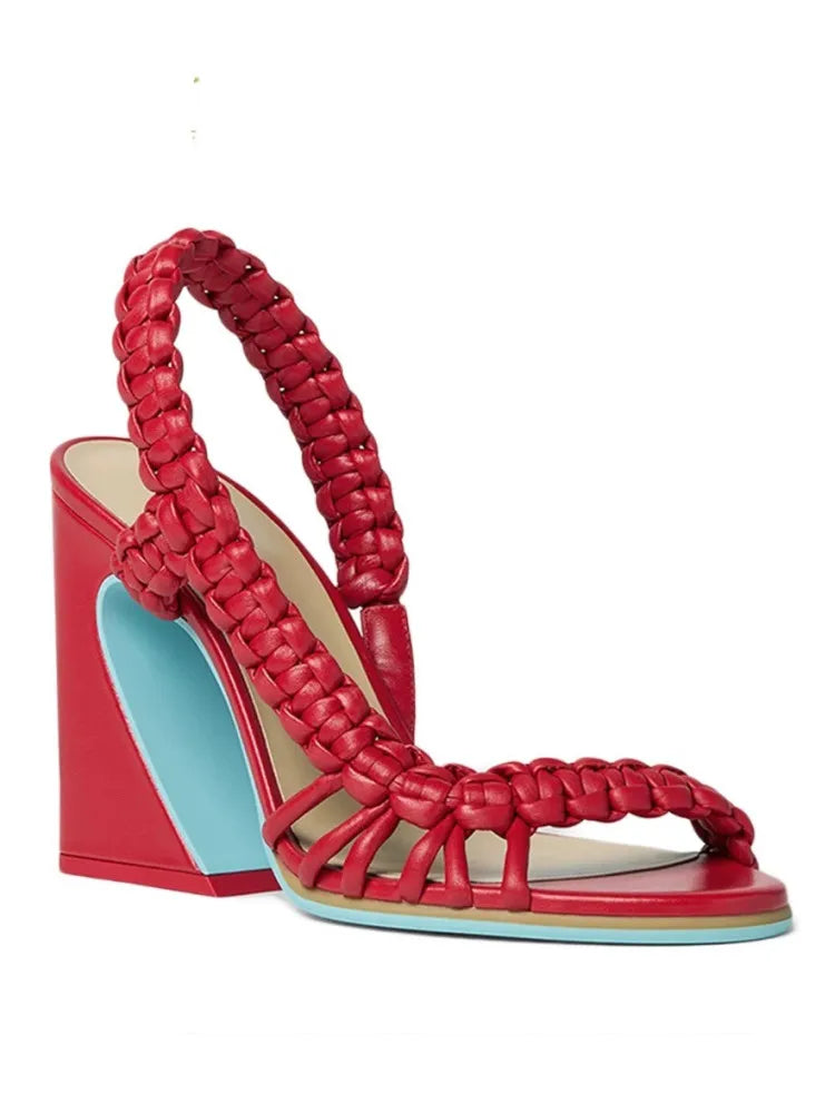Sandali Estivi da Donna con Tacco Alto Intrecciati, Stile Europeo e Americano, Moda Runway Plus
