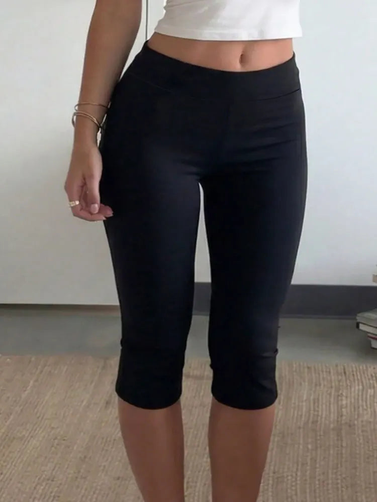 Leggings Capri Eleganti da Donna, Neri, a Vita Alta, Sexy, Elastici, Traspiranti, per Tutte le Stagioni, Pantaloni Casual