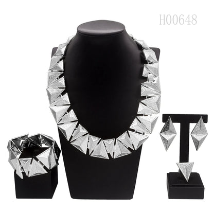 Parures de bijoux pour femmes, design personnalisé, collier plaqué or, boucles d'oreilles losanges, bague, bracelet, bijoux de mariage nigérians