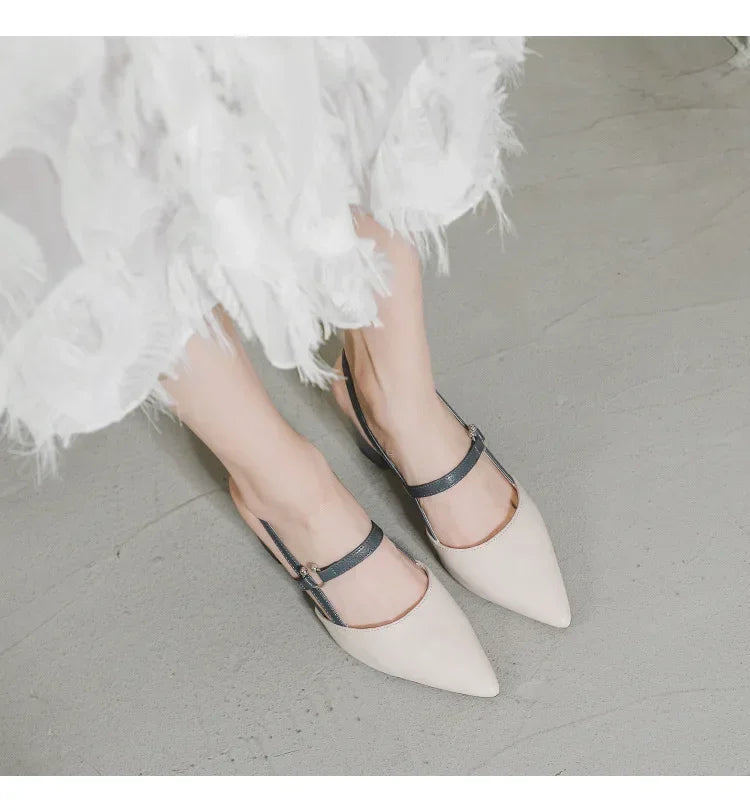 Scarpe per le pompe Estate Elegante Tacchi alti grossi Punta a punta Baotou Scarpe da donna solide Sandali femminili Zapatillas Mujer 2024