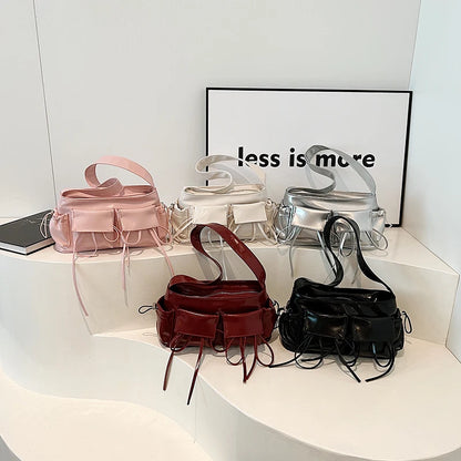 LEFTSIDE Borse a tracolla in pelle PU con design a doppia tasca per donna 2025 Borsa a tracolla di nuova tendenza della moda Borse da donna in argento