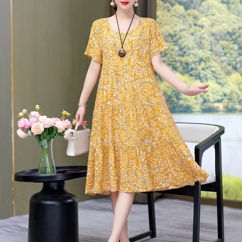 Nuovo Vestito Delle Donne di Estate Vestito Estivo 2024 Casual abito a maniche corte Abiti Femminili O-Collo Robe Abiti della Boemia di Grandi Dimensioni