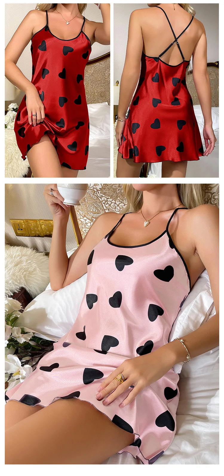 Pigiama estivo nuovo sexy tinta unita stampato stile amore con scollo a U croce regolabile tracolla sottile abito senza schienale