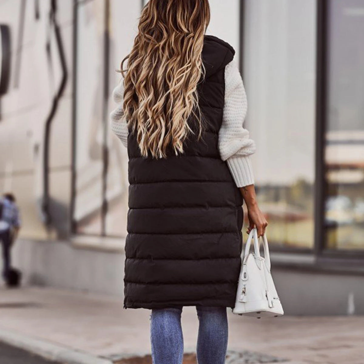 Gilet lungo da donna con cappuccio autunno inverno senza maniche in cotone caldo piumino gilet trapuntato piumino Outwear 2XL