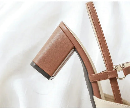 Scarpe per le pompe Estate Elegante Tacchi alti grossi Punta a punta Baotou Scarpe da donna solide Sandali femminili Zapatillas Mujer 2024