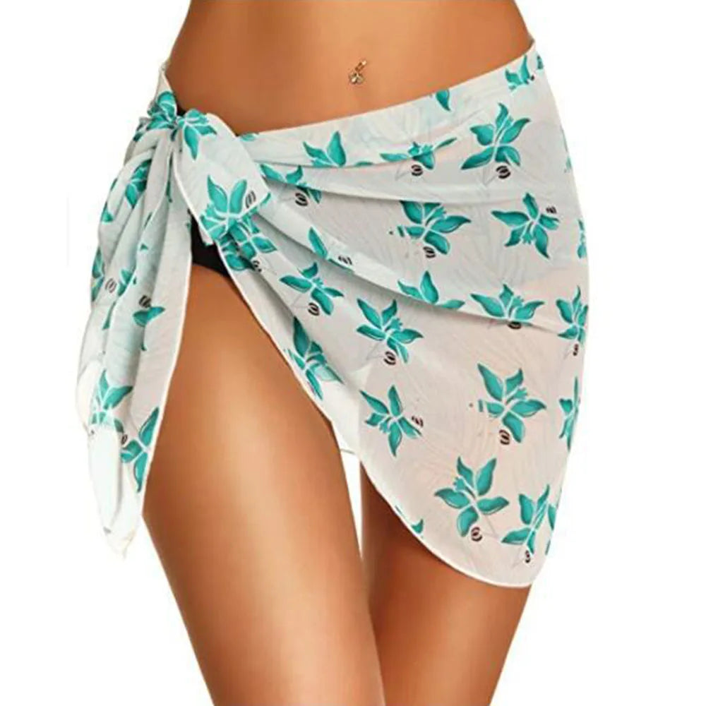 Summer Bikini Wrap Sheer Coverups Set Women Print Short Sarongs Swimsuit  Beach Short Skirt Chiffon Scarf Cover Ups for Swimwear