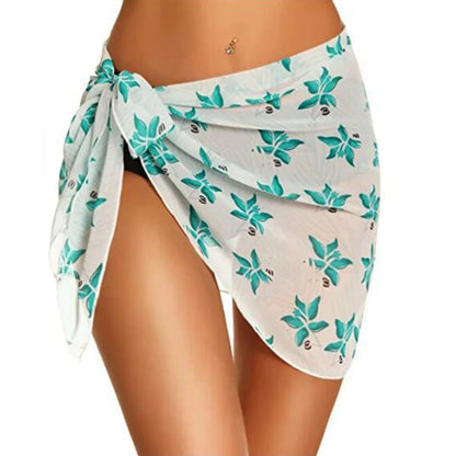 Summer Bikini Wrap Sheer Coverups Set Women Print Short Sarongs Swimsuit  Beach Short Skirt Chiffon Scarf Cover Ups for Swimwear