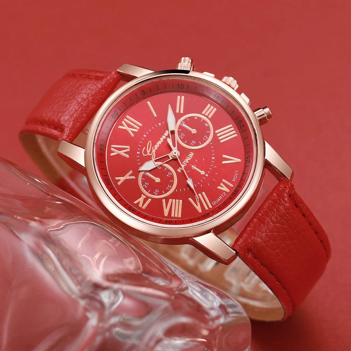 4 pezzi moda donna orologi semplice quadrante Roma orologio al quarzo cinturino in pelle da donna orologi da polso braccialetti a cuore set (senza scatola)