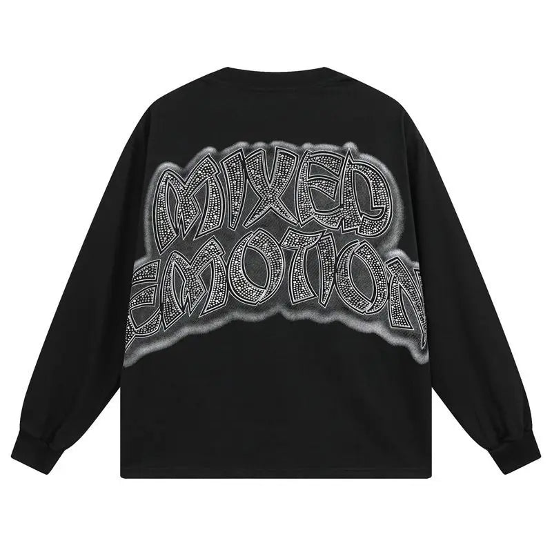 EMOTIONE MISTA T-shirt a maniche lunghe Uomo Donna High Street Stampa completa 100% cotone Girocollo Hip Hop Top oversize