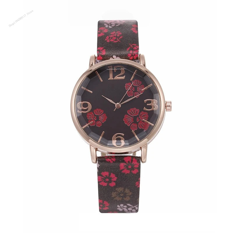Orologi da donna con fiori colorati Orologi da polso al quarzo con cintura stampata per ragazze Orologi da donna Orologio casual Regalo Relógios Feminino