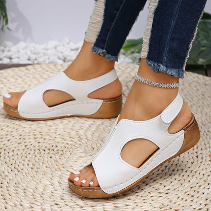 Damen Keilsandalen Plateauschuhe aus Kunstleder Peep Toe Sommer Casual Strandsandalen mit Klettverschluss Bequeme Wanderschuhe Mode Damen Sommer Elegant