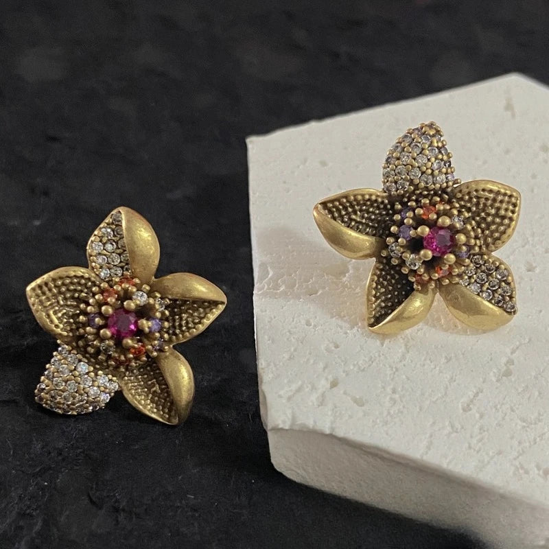 Fashion Jewelry Vintage Temperament High Quality Glass Flower Earrings For Women Female Party Wedding Gift Hot Sale