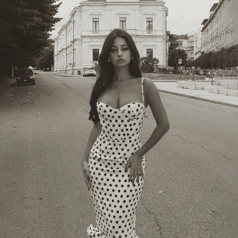 Abito con bretelle a pois Abito estivo da donna nuovo stile senza vita senza maniche Avvolgente sul petto Abito avvolgente a pieghe slim fit Ropa Mujer