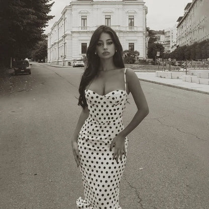 Abito con bretelle a pois Abito estivo da donna nuovo stile senza vita senza maniche Avvolgente sul petto Abito avvolgente a pieghe slim fit Ropa Mujer