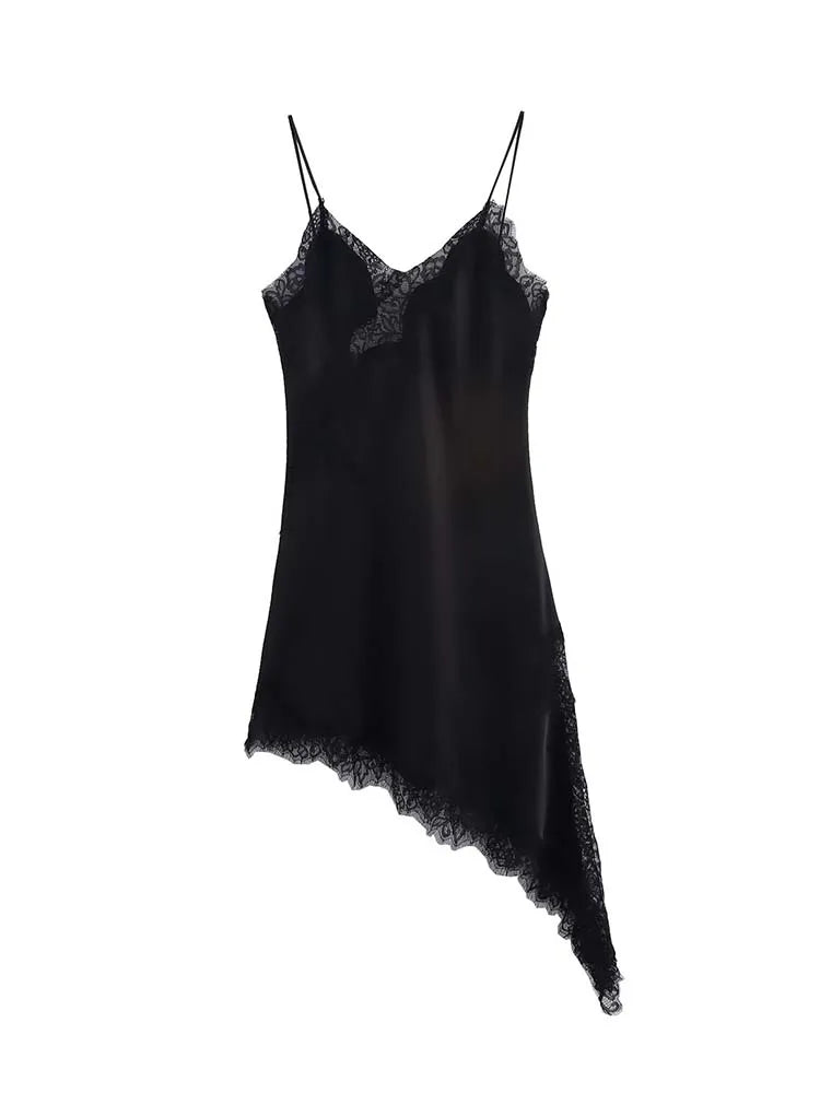 Abito da donna sexy con scollo a V in pizzo, elegante, con collo all'americana e orlo asimmetrico, nuova moda estate 2026, per feste e spiaggia