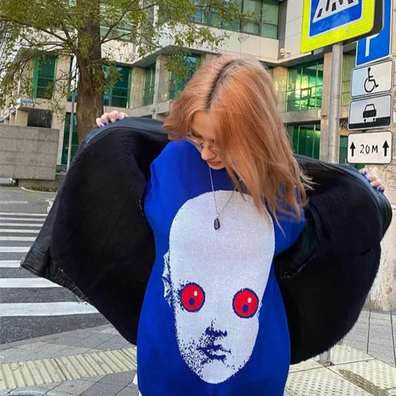 Nuovo maglione lavorato a maglia Hip Hop Street europeo e americano Felpa con cappuccio stampata gotica da uomo Maglione con cappuccio Harajuku autunnale