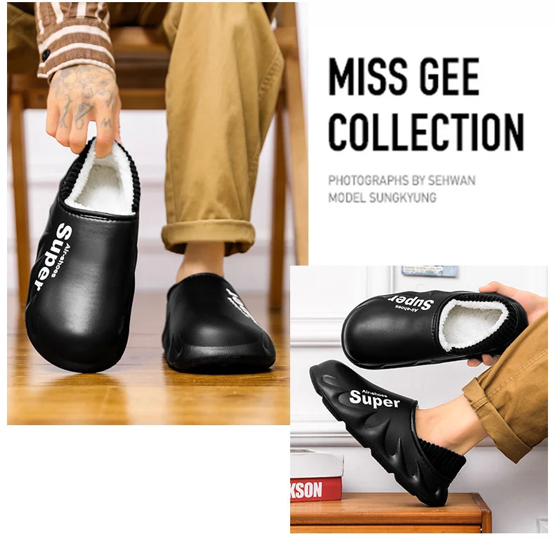 Donna Uomo Inverno Caldo EVA Suola morbida Scivoli impermeabili Pantofole Slip On Scuff Zoccoli Breve peluche Piattaforma Scarpe da casa per interni