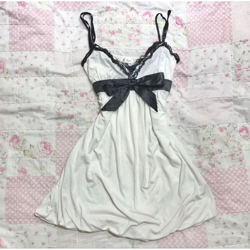 Y2k Harajuku Solido Bianco Vintage Senza Maniche Punk Gotico Abiti Estivi Slim 2000s Abito Corto In Pizzo Punk Sexy Vestito Delle Donne di Modo