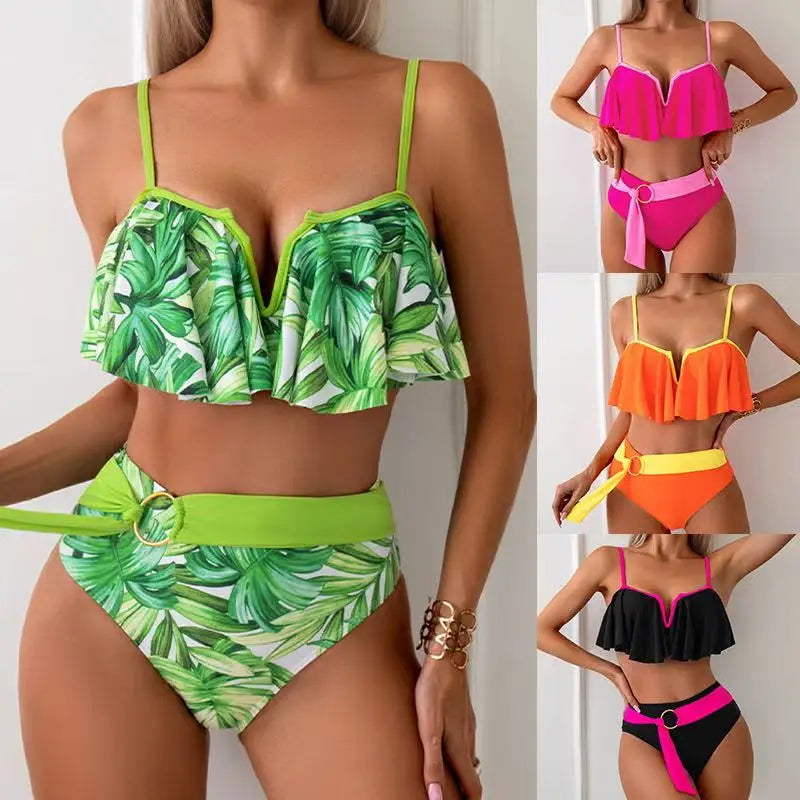 2026 New Sexy Brazilian Bikini Set Ruffle Swimwear Women Push Up Swimsuit High Waist Print Floral Bathing Suit Biquini Female