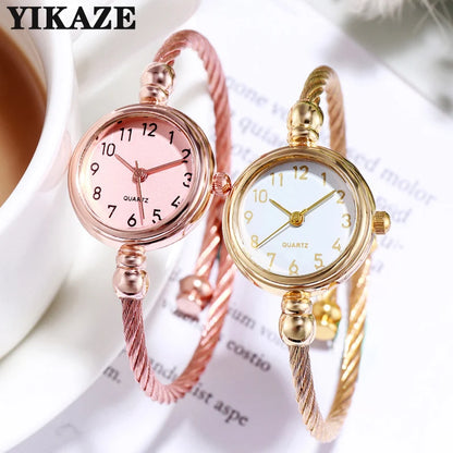Orologio da polso da donna Orologio da donna con piccolo braccialetto in oro Orologio da polso da donna al quarzo retrò in acciaio inossidabile Orologio da polso