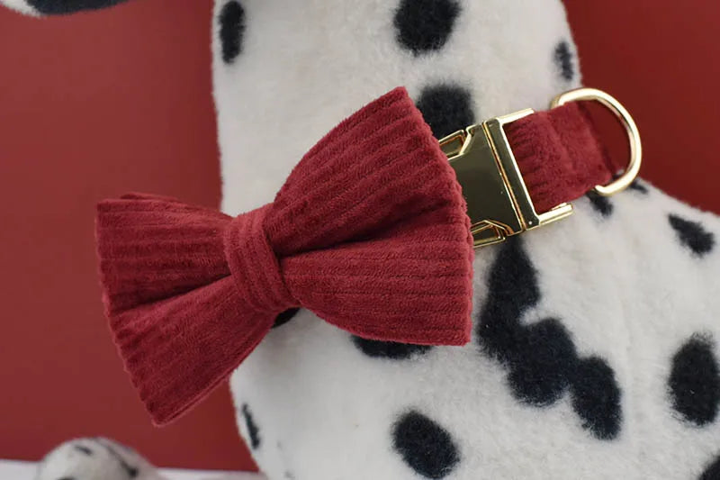 Set Collare e Guinzaglio per Cani in Corduroy Rosso Vino con Targhetta Personalizzata Incisa, Accessori per Animali Domestici