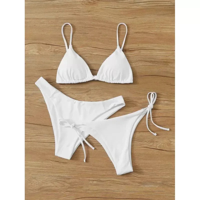 3-teiliges Bikini-Set für Damen, Push-Up-Badeanzug mit 2 Unterteilen, niedriger und mittelhoher Bund, verstellbare Träger, Sommer-Strandbekleidung