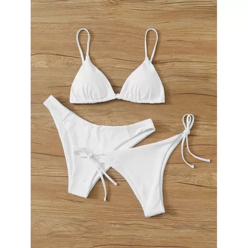 3-teiliges Bikini-Set für Damen, Push-Up-Badeanzug mit 2 Unterteilen, niedriger und mittelhoher Bund, verstellbare Träger, Sommer-Strandbekleidung
