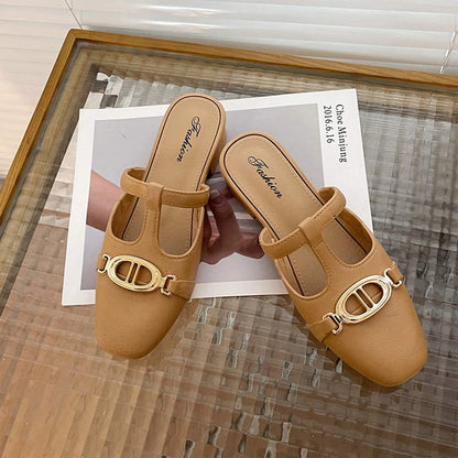 Modische Damen-Sommersandalen mit niedrigem Absatz, luxuriöse Retro-Metallschuhe für Damen, verschleißfeste tägliche Wanderpantoffeln