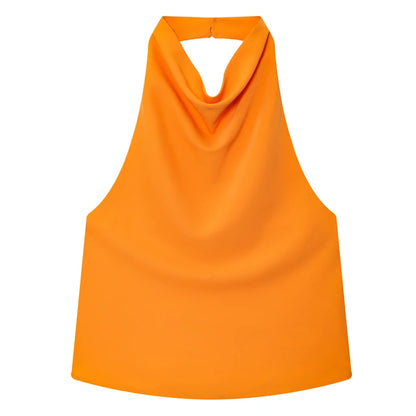Hauts Femme Sexy Top Satin Licou Femme Mode Solide Élégant Gilet Dos Nu 2026 Nouvel Été Épaules Dénudées Caraco Femme