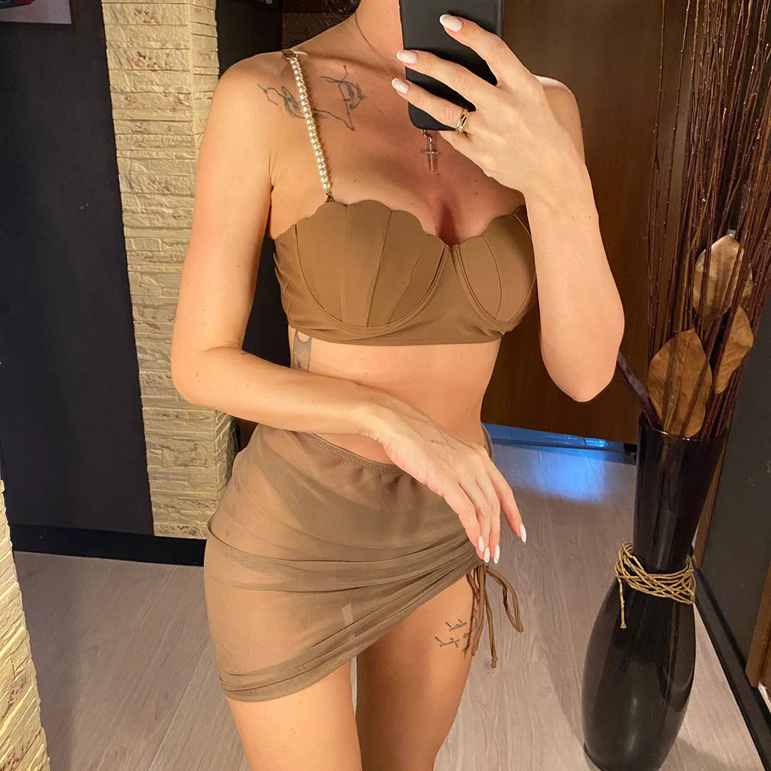 S - XL perle Bikini Push Up costume da bagno donna costumi da bagno donna Bikini a tre pezzi con reggiseno coppa bagnante costume da bagno Swim V4302