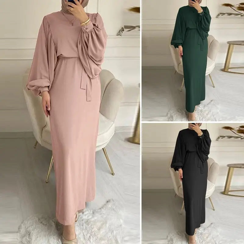 Autunno manica a sbuffo marocco abito musulmano donna Abaya caftani abiti da sera Casual donna turchia Islam abito lungo Femme Vestidos
