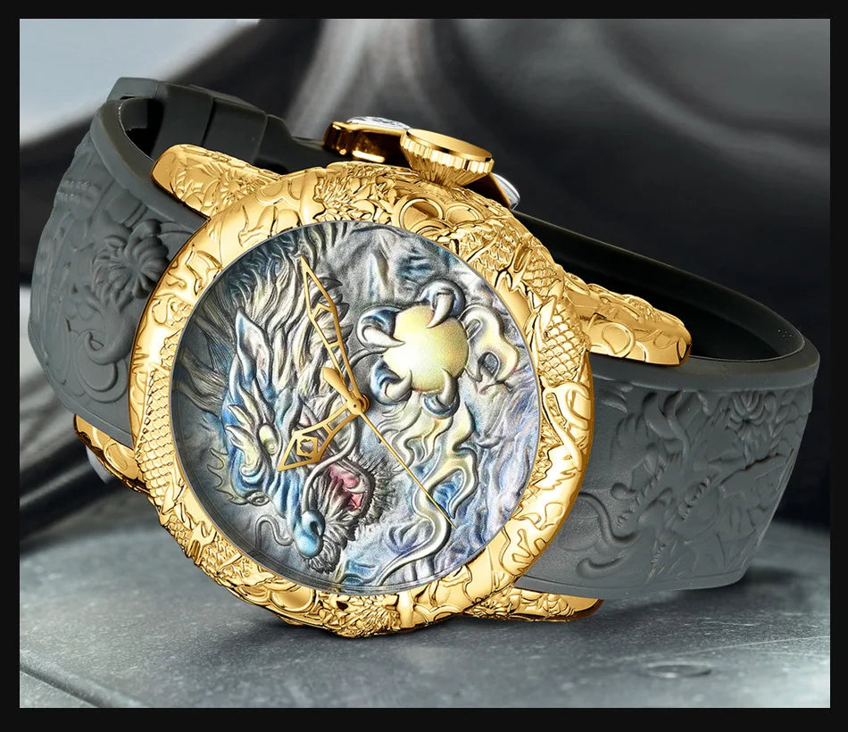 BIDEN impermeabile sport uomo orologi Dragon Design orologio al quarzo per uomo cinturino in Silicone orologio da polso orologio maschile Relogio Masculino
