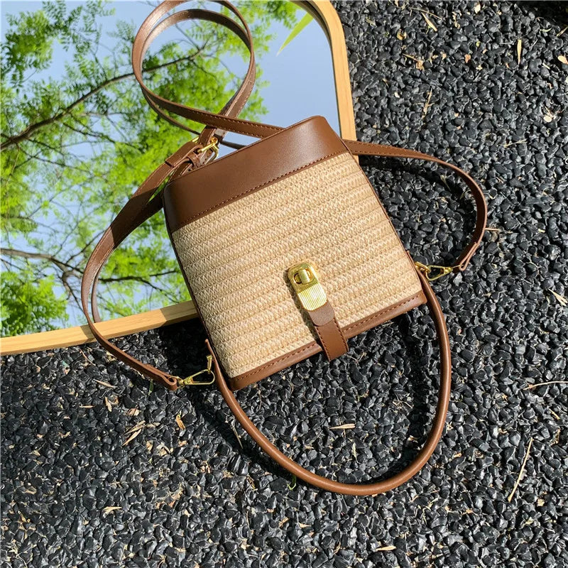 Tendenze moda donna borsa a secchiello di paglia donna estate borse a tracolla tessute a mano borsa per la spesa da donna nuove borse da spiaggia borse