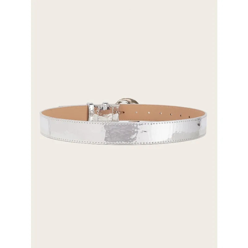 Cintura con fibbia argentata in pelle a specchio di nuova moda Jeans decorativi con cintura da donna retrò semplice e versatile con stile alla moda