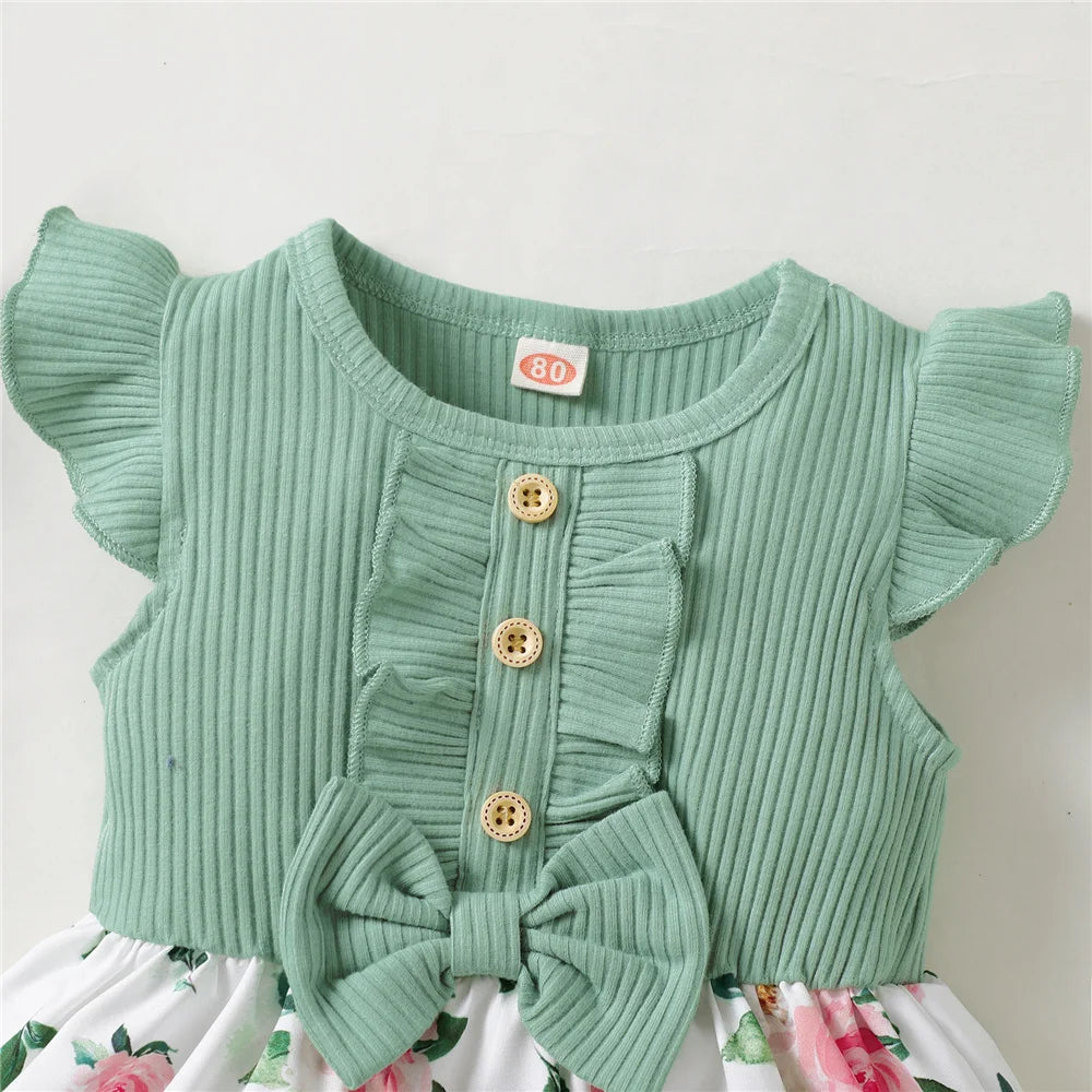 1-5 anni Toddler Girl Dress Fly Sleeve Flowers A- Line Princess Dress bambini Summer Lovely Daily Holiday Dresses for Kids Gir