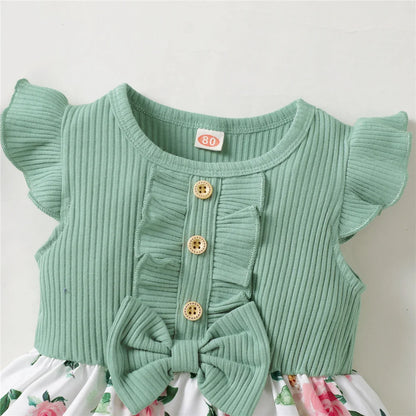 1-5 anni Toddler Girl Dress Fly Sleeve Flowers A- Line Princess Dress bambini Summer Lovely Daily Holiday Dresses for Kids Gir