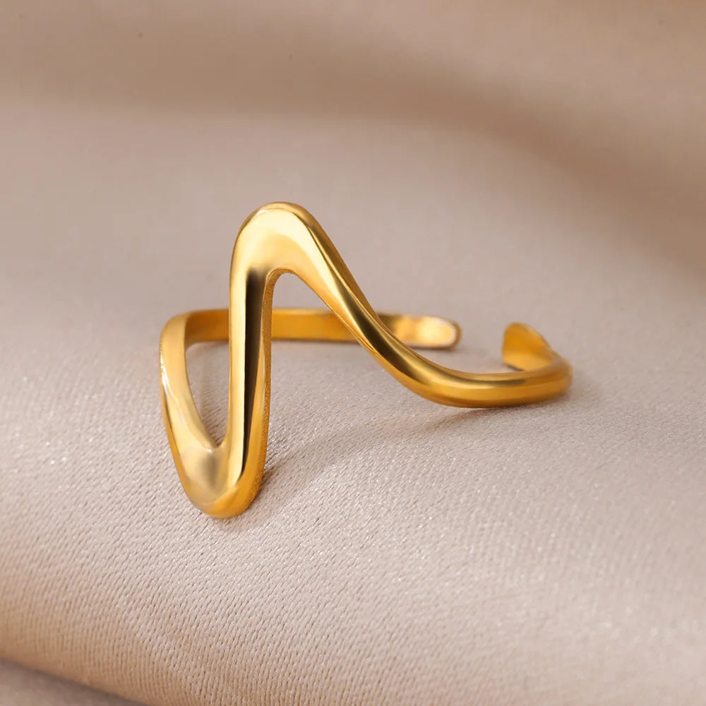 Anelli in acciaio inossidabile per donna Anello aperto impermeabile color oro Anello per coppia di nozze Regali di gioielli Articoli di spedizione gratuiti Anelli