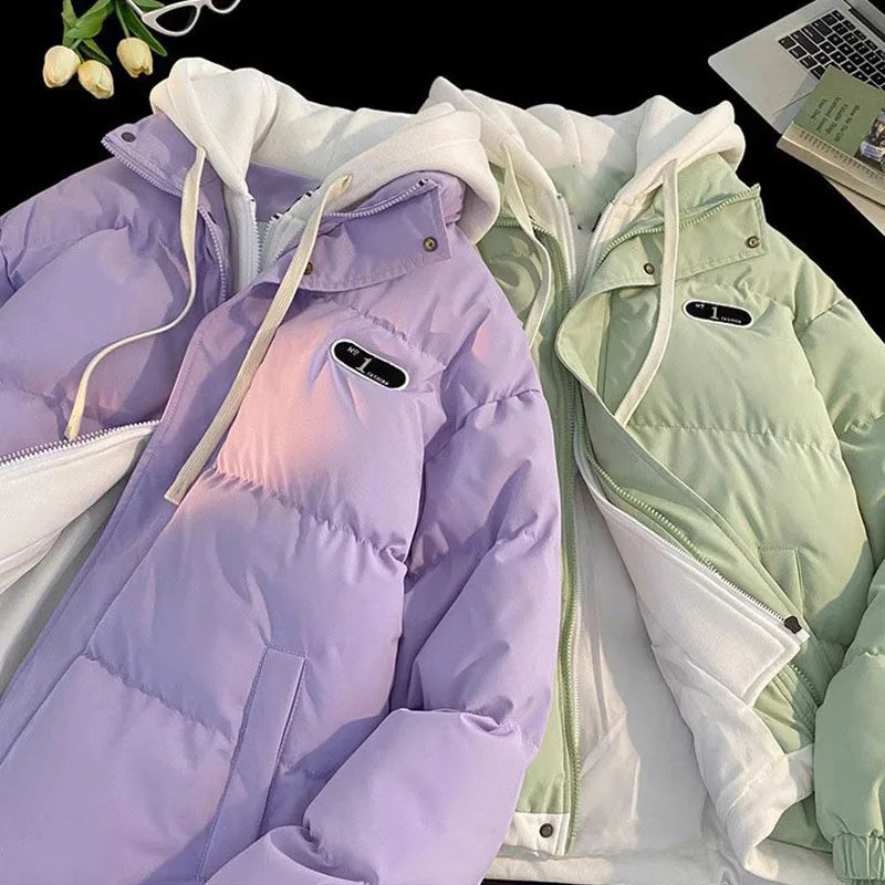 Nuova giacca invernale imbottita in cotone da donna, giacca in cotone con cappuccio in due pezzi Cappotto Parker imbottito in cotone caldo casual femminile