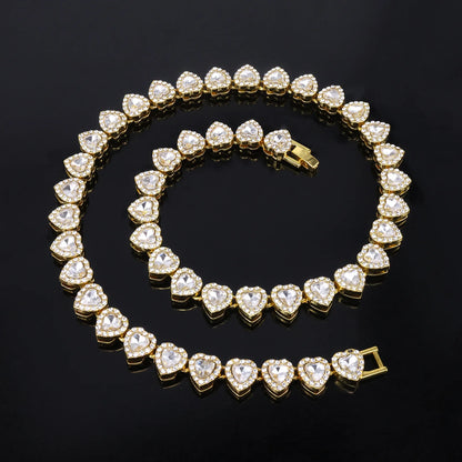 ZAKOL 45CM Nuovo Hip Hop Tennis Bracciale a catena Collana Cuore lucido Strass CZ Fashion Rock Party Set di gioielli