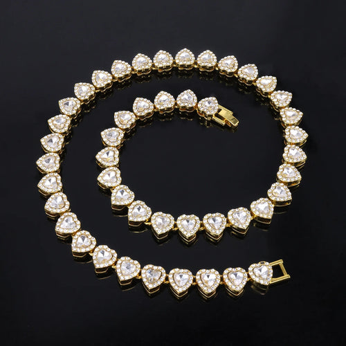ZAKOL 45CM Nuovo Hip Hop Tennis Bracciale a catena Collana Cuore lucido Strass CZ Fashion Rock Party Set di gioielli