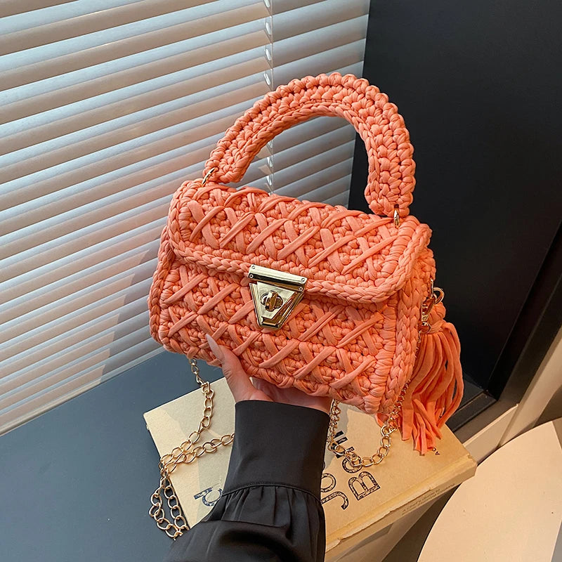 Borsa a Mano da Donna in Maglia Uncinetto, Borsa a Spalla Artigianale in Filato Intrecciato, Borsa Grande Capacità per Spiaggia, Vacanze Estive, Shopping e Viaggi